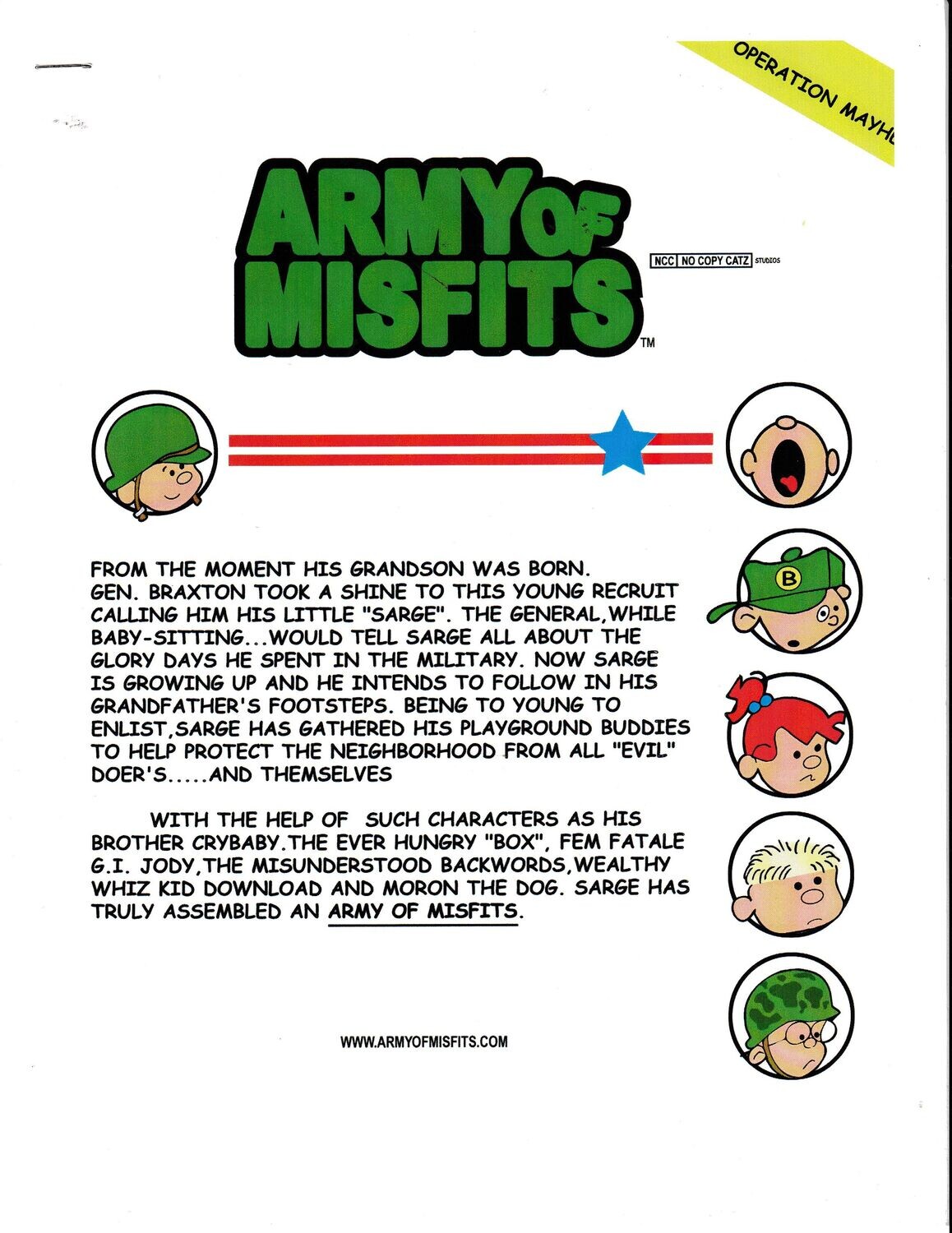Army of Misfits - proposal packet for newspaper comic strip, 2002
