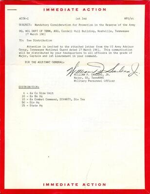 US Army - Immediate Action letter, 1961 Mandatory Consideration for Promotion