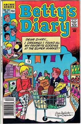 Betty&#39;s Diary #22, Archie Comics, December 1988, 75¢ cover by Dan DeCarlo