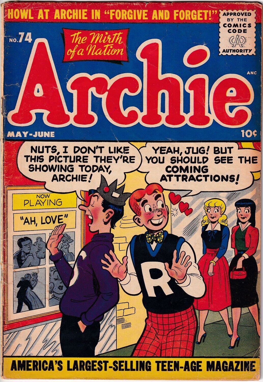 Archie Comics #74, Archie Comics, May-June 1955, 10¢ cover - Very Good