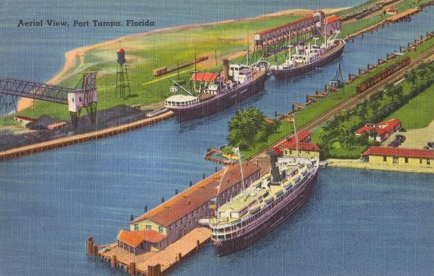 Aerial View, Port Tampa, Florida #T33 - 1930s linen postcard