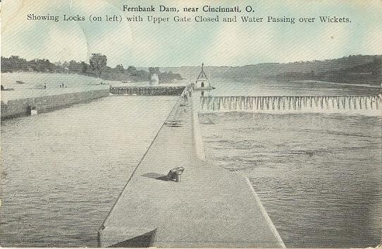 1910: Fernbank Dam near Cincinnati, Ohio, showing locks, postcard
