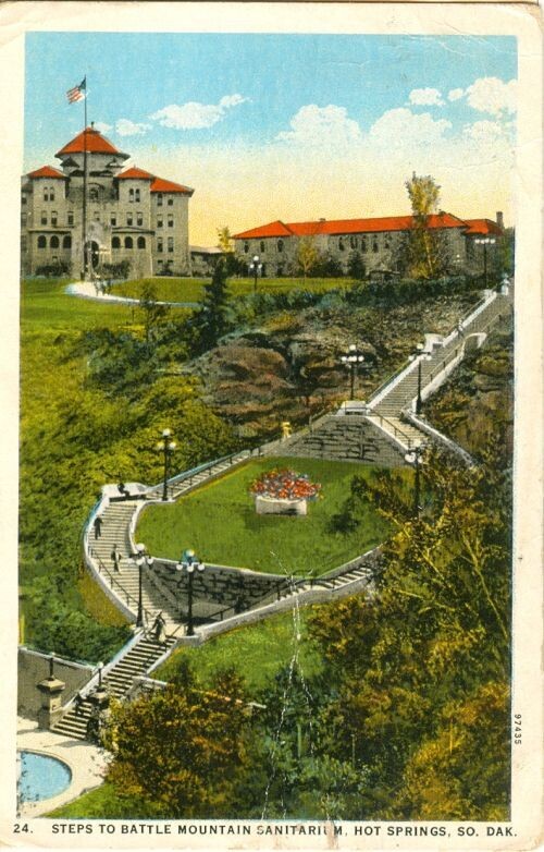 1924 Post Card: Steps to Battle Mountain Sanitarium, Hot Springs, South Dakota