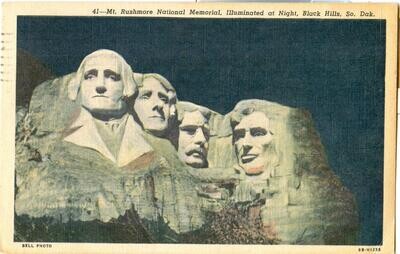 1948 Linen - Mt. Rushmore National Memorial, Illuminated at Night, Black Hills
