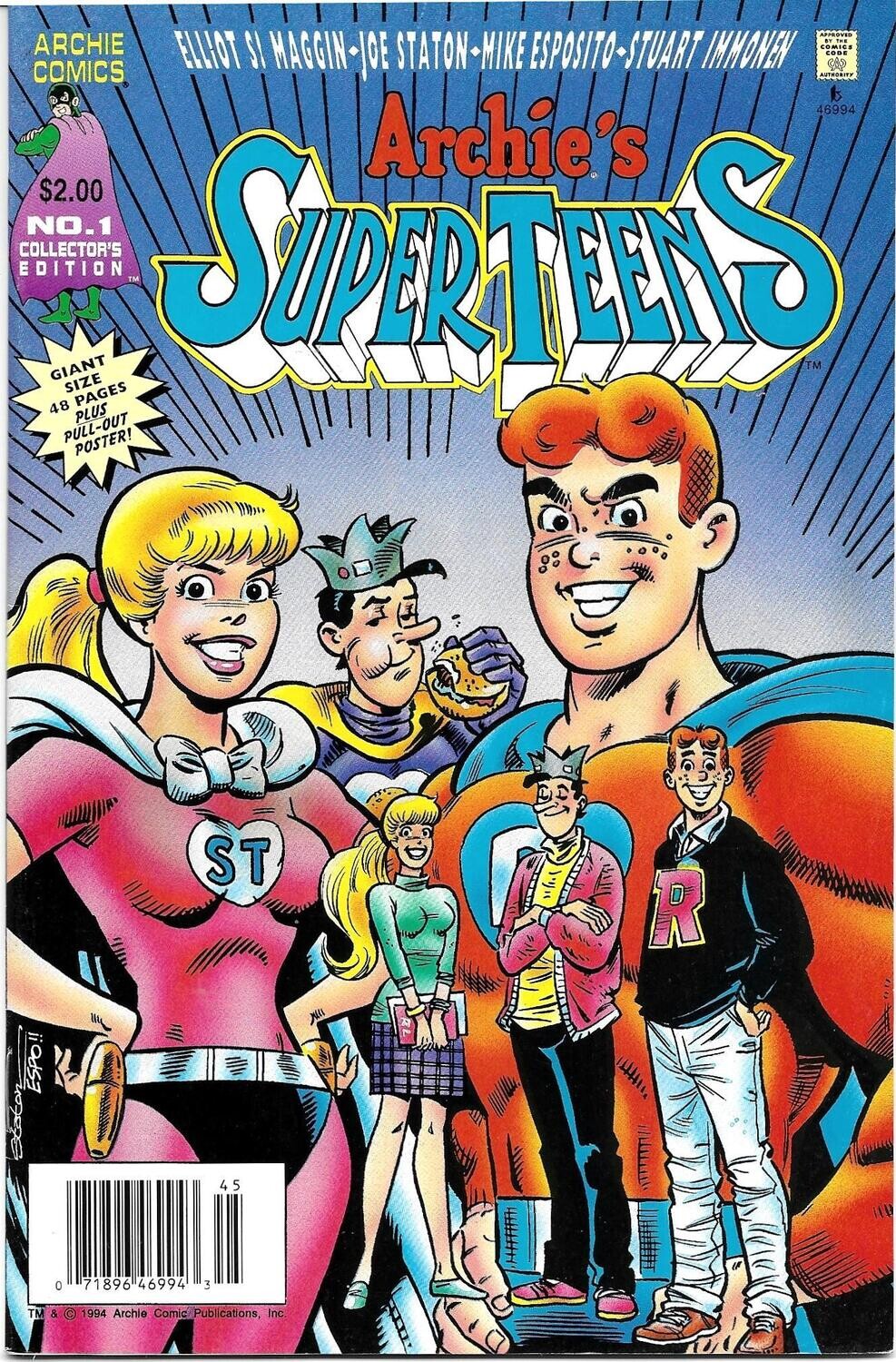 Archie&#39;s Super Teens #1, 1994, $2 Pureheart, Evilheart, Superteen, Captain Hero