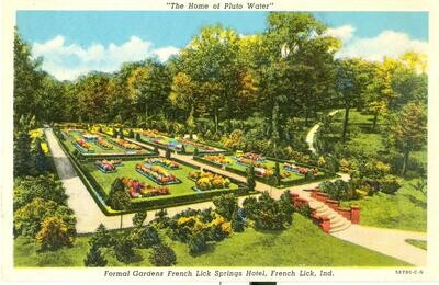 1945 Formal Gardens French Lick Springs Hotel, Indiana - Curt Teich Postcard