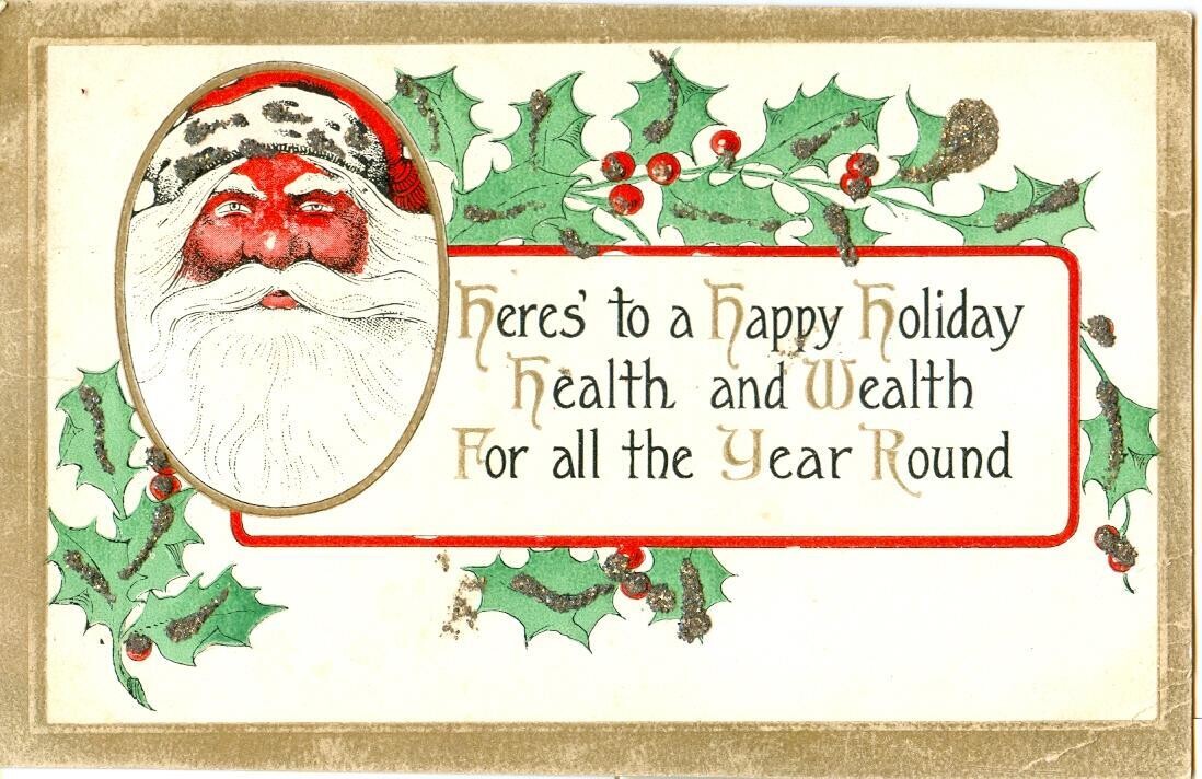 1907 LITHO: Glittered Christmas postcard, Heist family, Cissna Park, Illinois
