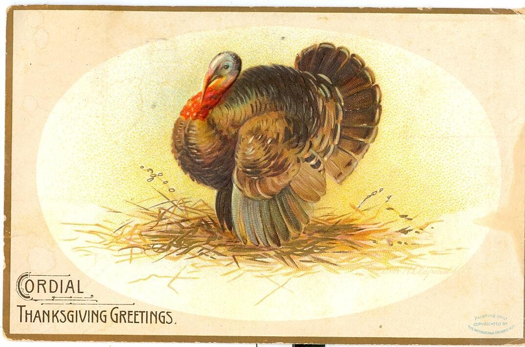 1907 LITHO: Embossed Thanksgiving postcard, Heist family, Cissna Park, Illinois