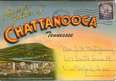 1955 Linen View Card: Souvenir Folder of Chattanooga, Tennessee