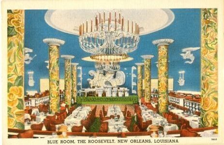 1930s Linen Postcard: Blue Room, Roosevelt Hotel, New Orleans, Louisana