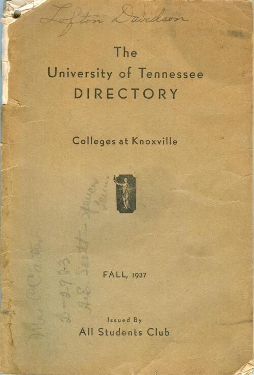 Fall 1939 - University of Tennessee Directory ORIGINAL