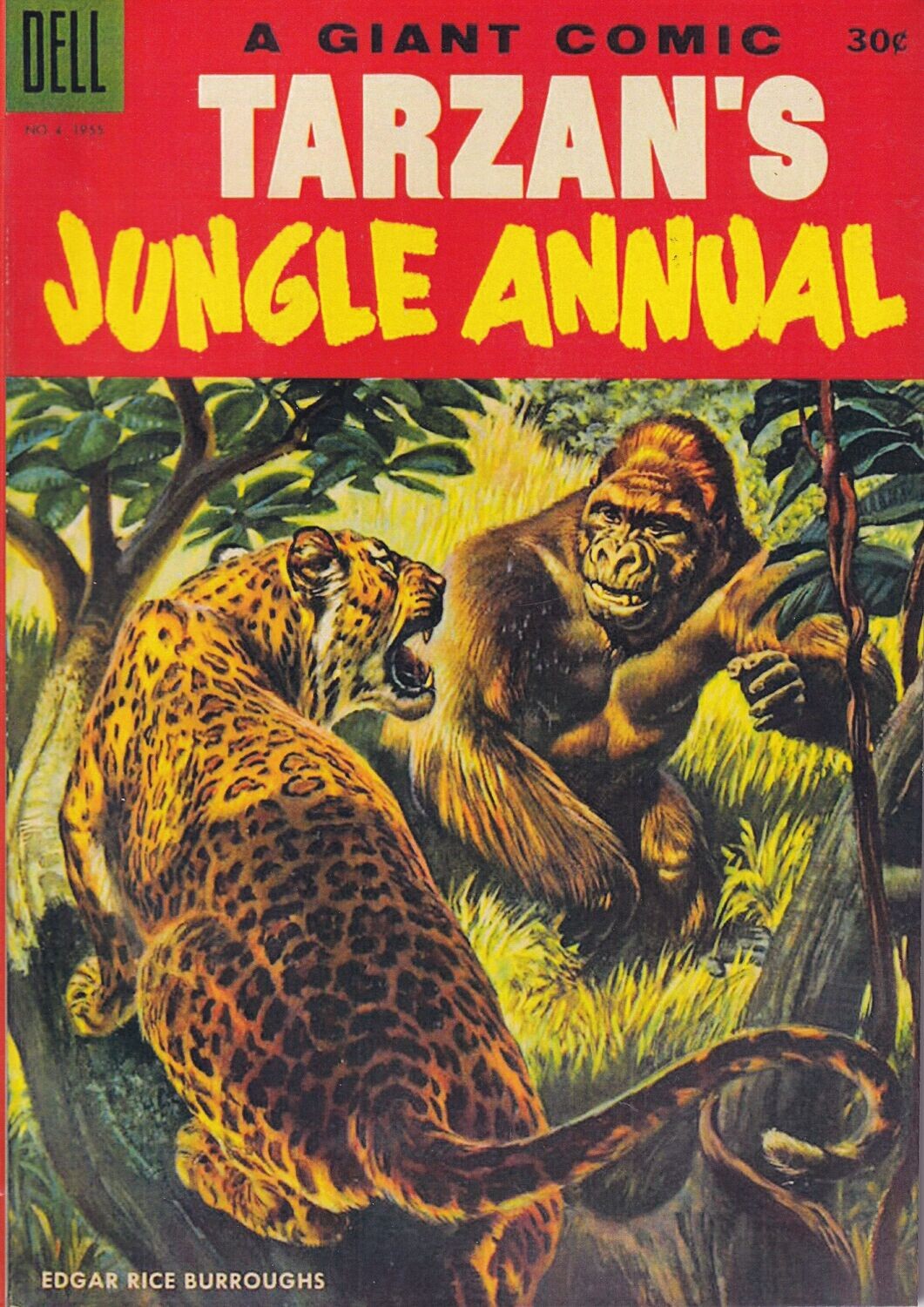 Edgar Rice Burroughs&#39; Tarzan&#39;s Jungle Annual #4, Dell Comics, 1955, 30¢ cover Russ Manning​