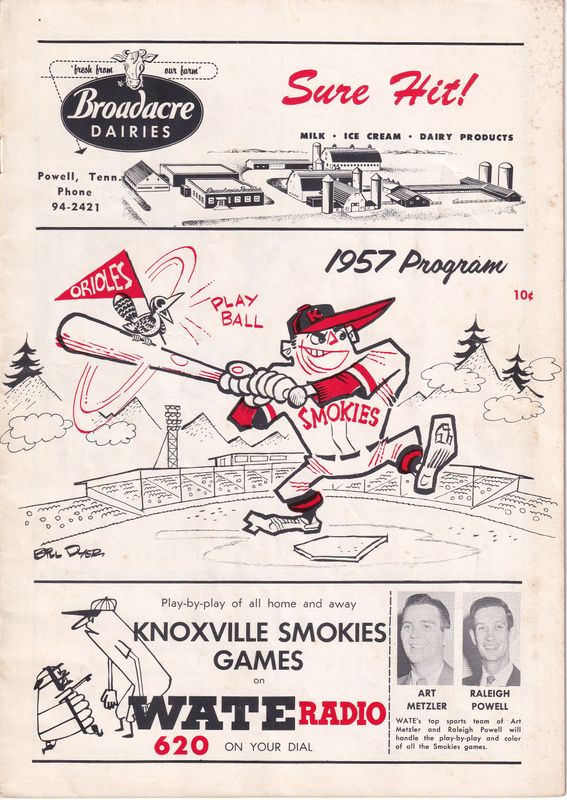 Knoxville Smokies 1957 Program - Bill Dyer cartoon cover - South Atlantic League