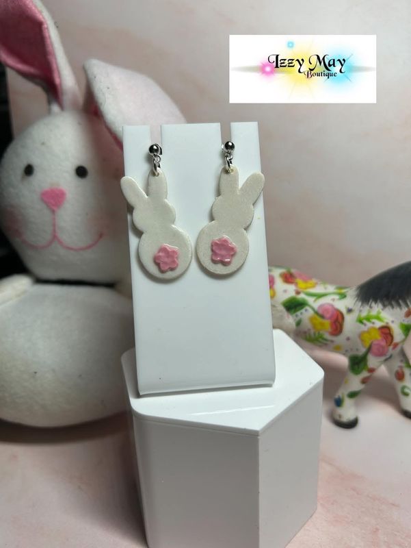 Handmade Polymer Clay Bunny pink tails