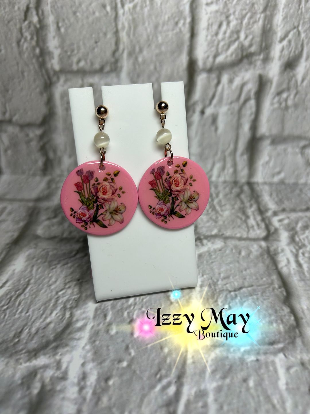 Floral Pink Drop Earrings