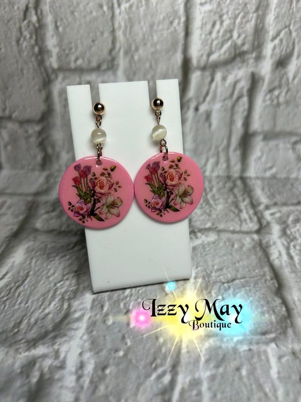 Floral Pink Drop Earrings