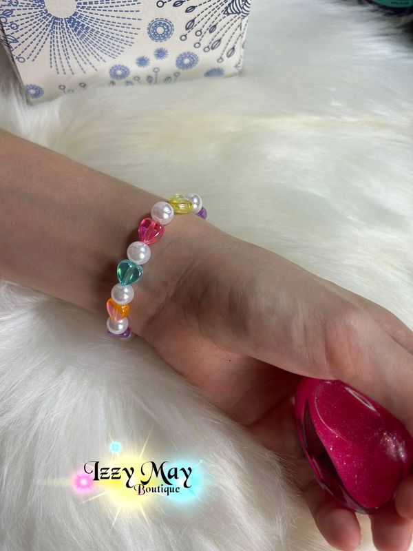 White Pearls and Multicolor Hearts