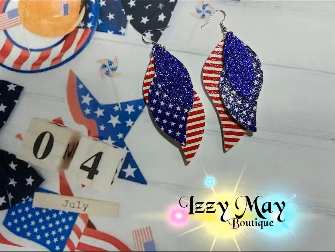 Patriotic Triple Layer Red, White &amp; Blue Glitter Earrings