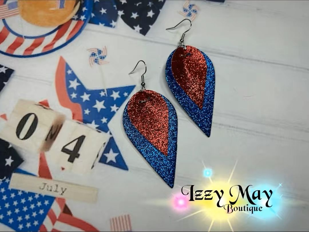 Patriotic Double Layer Glitter Teardrop Earrings