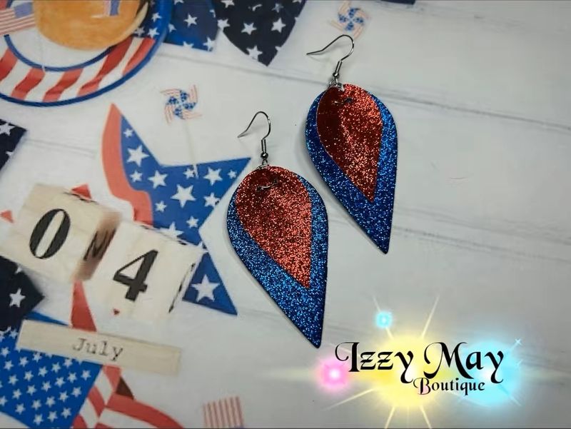 Patriotic Double Layer Glitter Teardrop Earrings