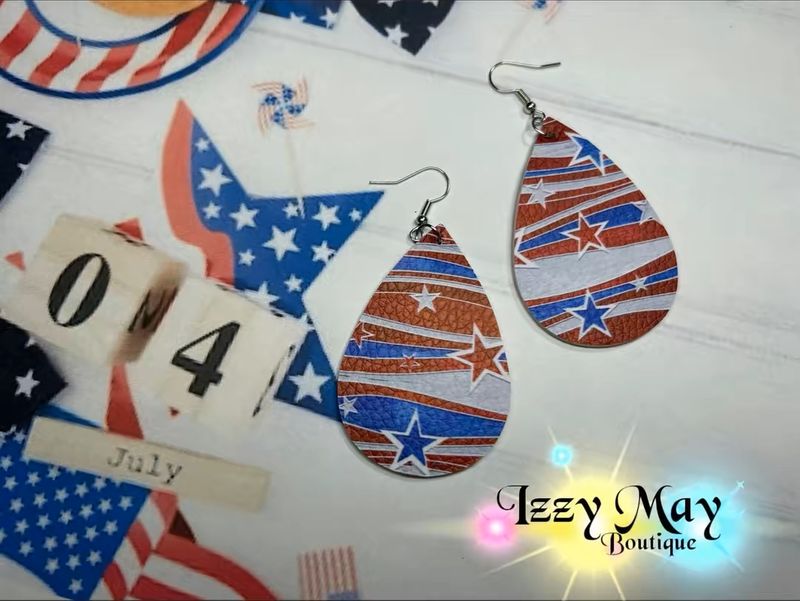 Red White and Blue Star Teardrop Earrings