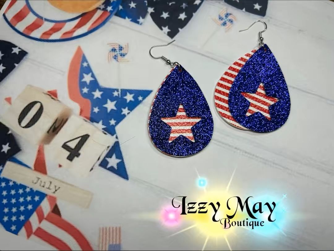 Red Stripe Star Earrings