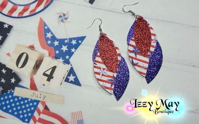 Triple Layer Red stars and stripes, Red &amp; Blue Glitter Earrings