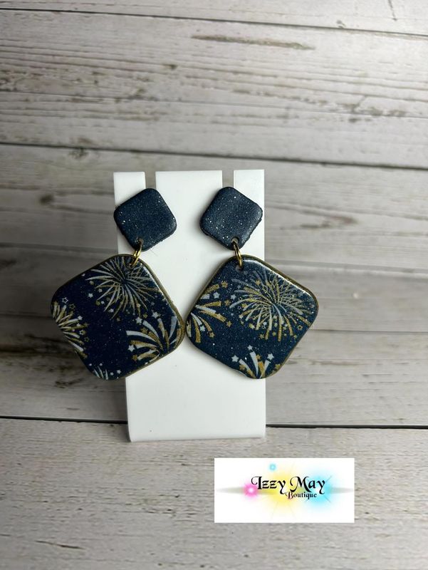 Stud Squared Drop Fireworks Earrings