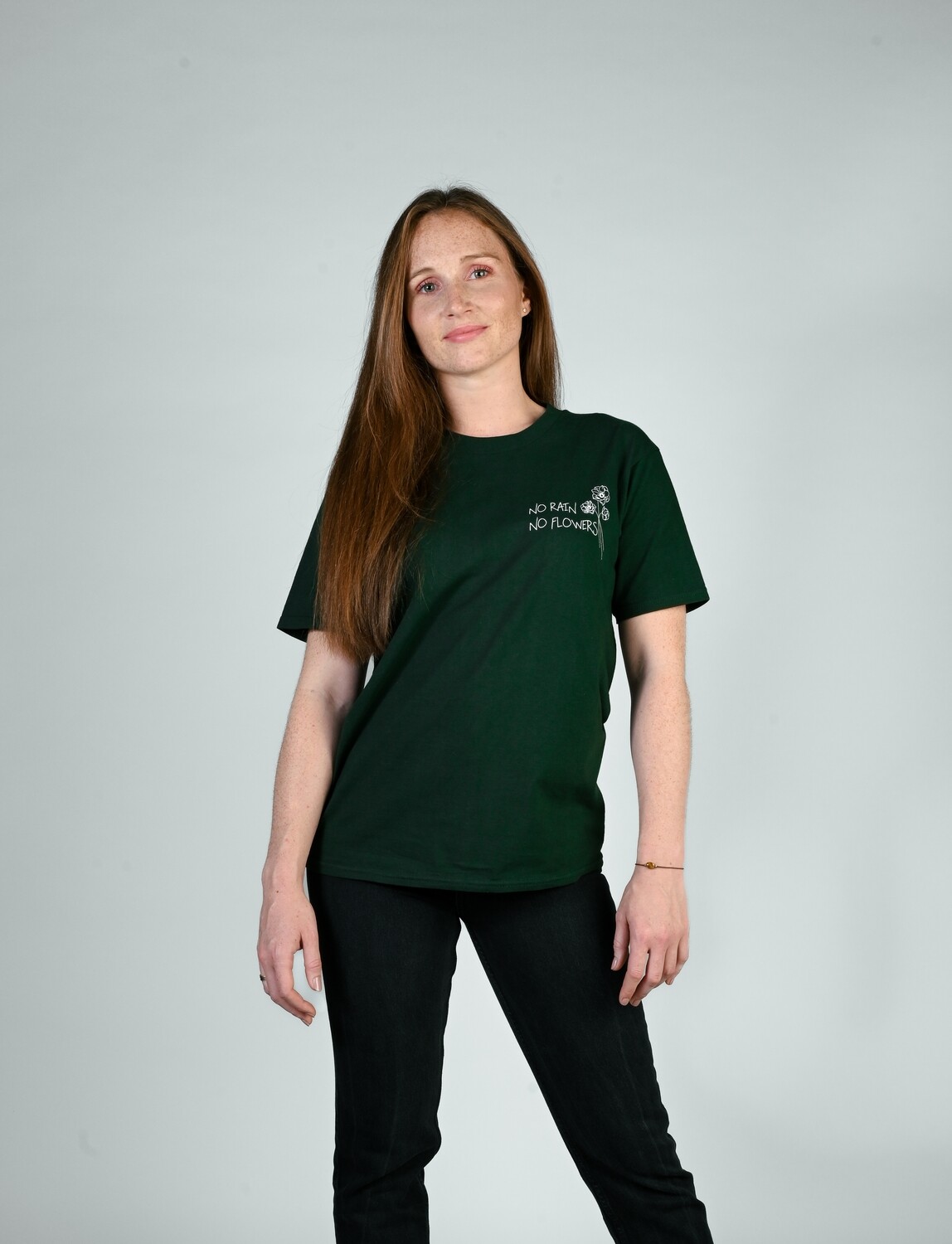 T-shirt - No rain No flowers, Size: S, Color: Forest green