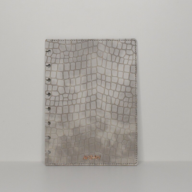 A5 disc bound cover - vegan grey croco leather