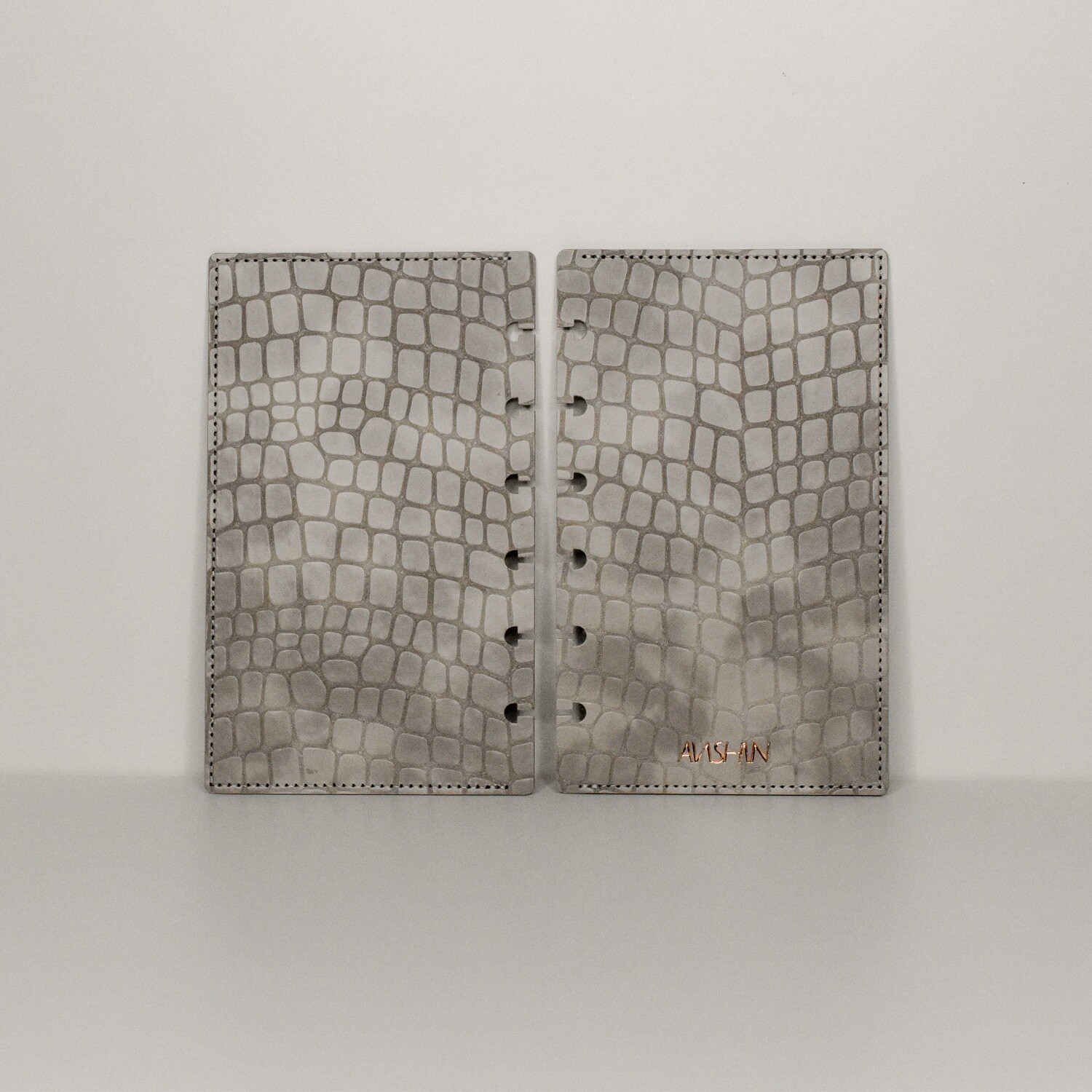 A7 disc bound cover - vegan grey croco leather