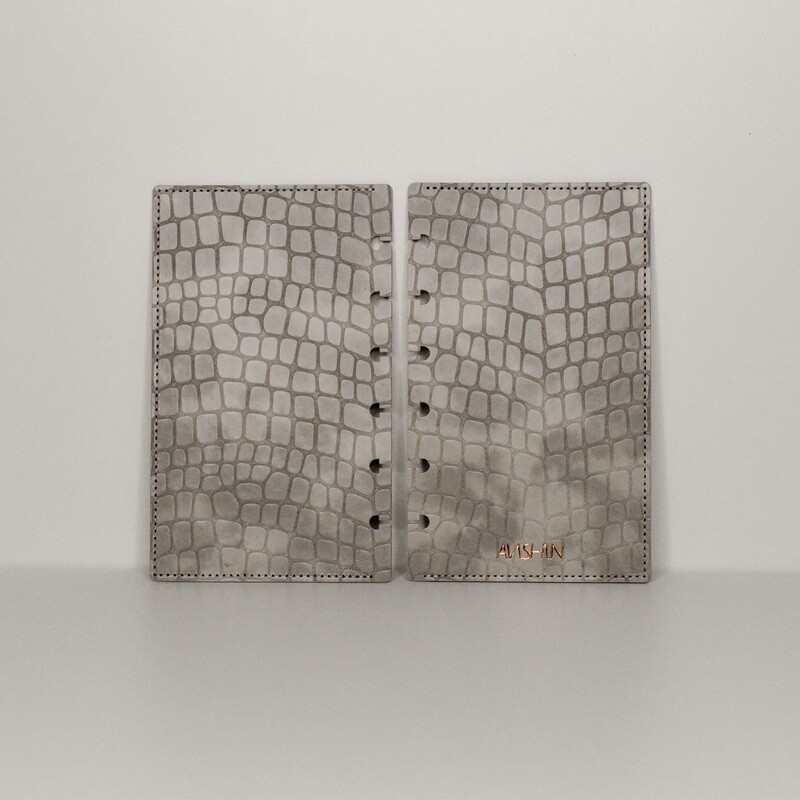 A7 disc bound cover - vegan grey croco leather