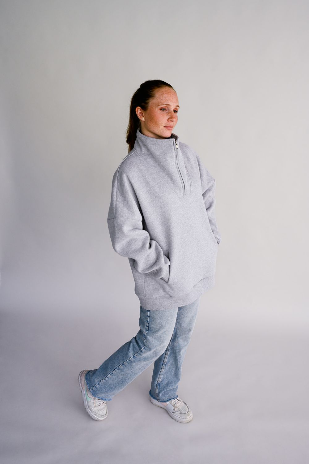 Ash Grey - Zipper Crewneck  - Print on demand - Unisex