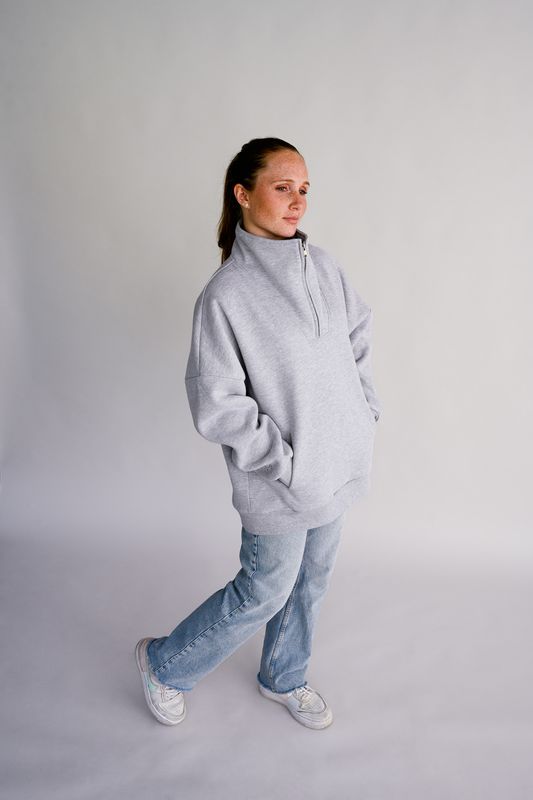 Ash Grey - Zipper Crewneck  - Print on demand - Unisex