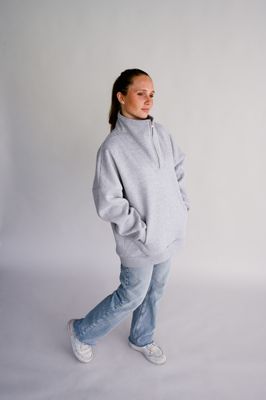 Ash Grey - Zipper Crewneck  - Print on demand - Unisex