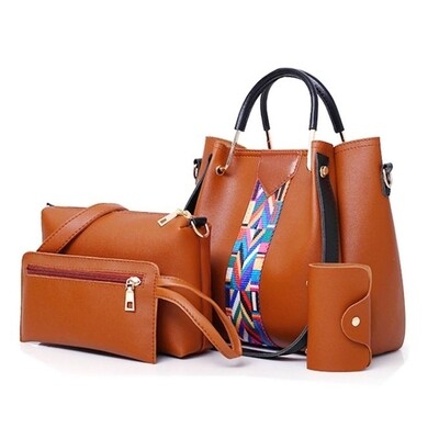 Fashion Easter 4 In 1 Ladies Handbags Women Tote Shoulder Bag Set Leather Waterproof-Brown