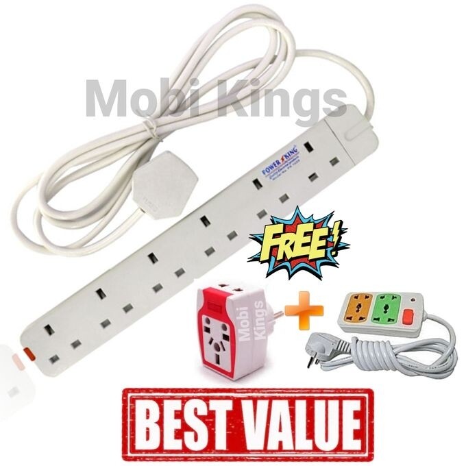 Power King 6 Way Power Extension 3M Cable + Free 2 Mobi Gifts