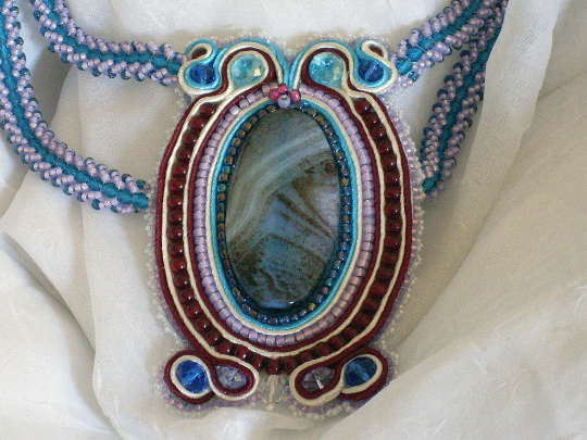 Mysterious Colorful Agate Soutache and Bead Embroidery Necklace