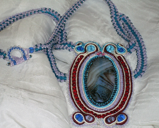 Mysterious Colorful Agate Soutache and Bead Embroidery Necklace