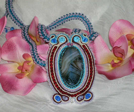 Mysterious Colorful Agate Soutache and Bead Embroidery Necklace