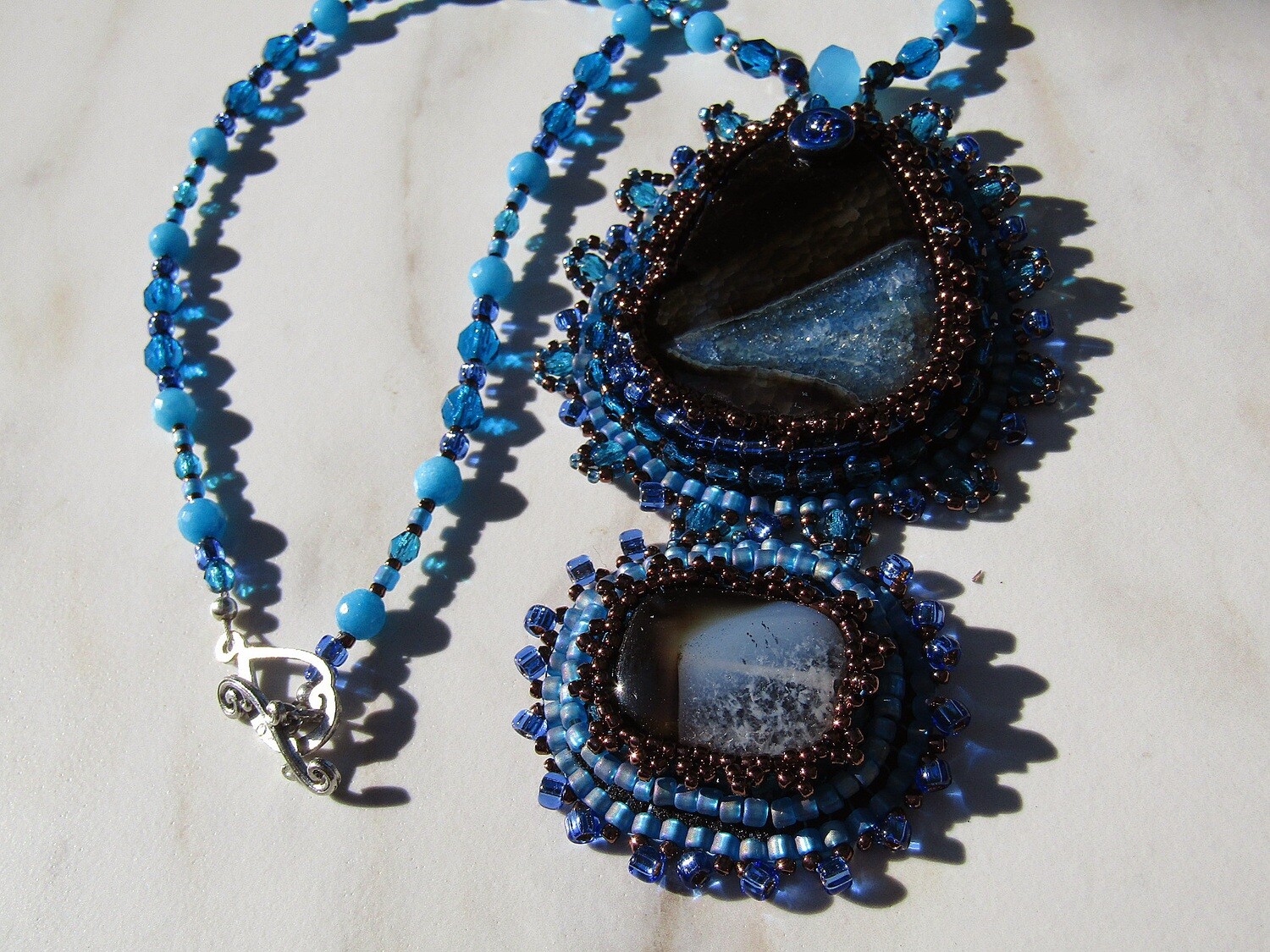 Ocean Blue Druzy Agate Beaded Necklace