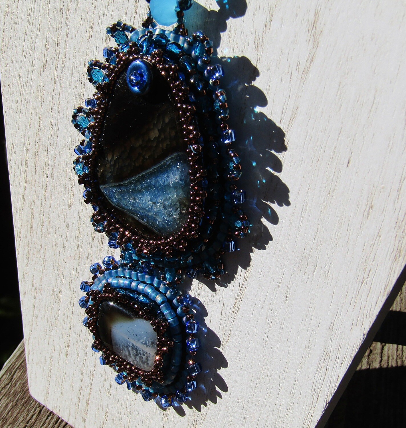 Ocean Blue Druzy Agate Beaded Necklace