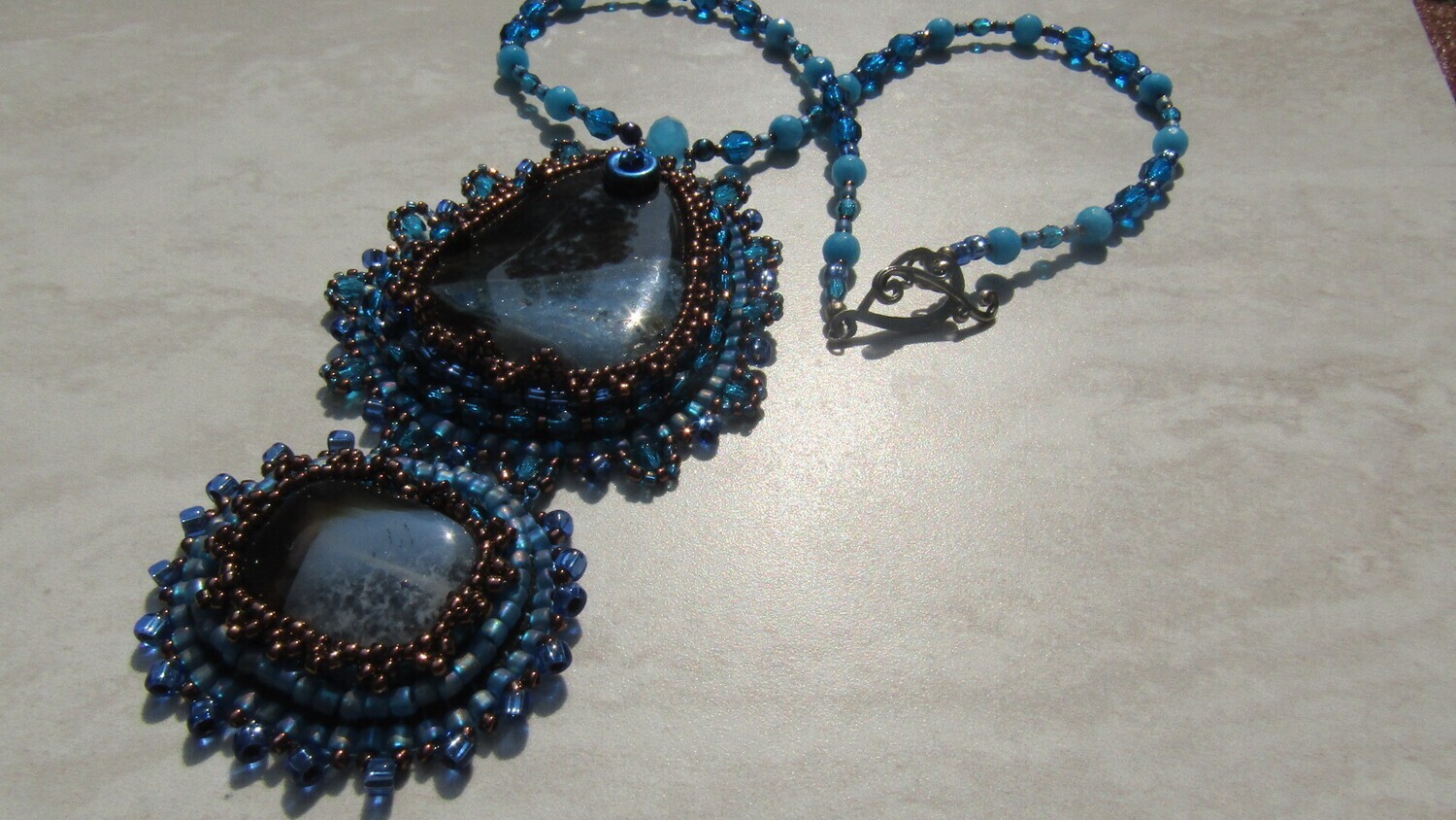 Ocean Blue Druzy Agate Beaded Necklace