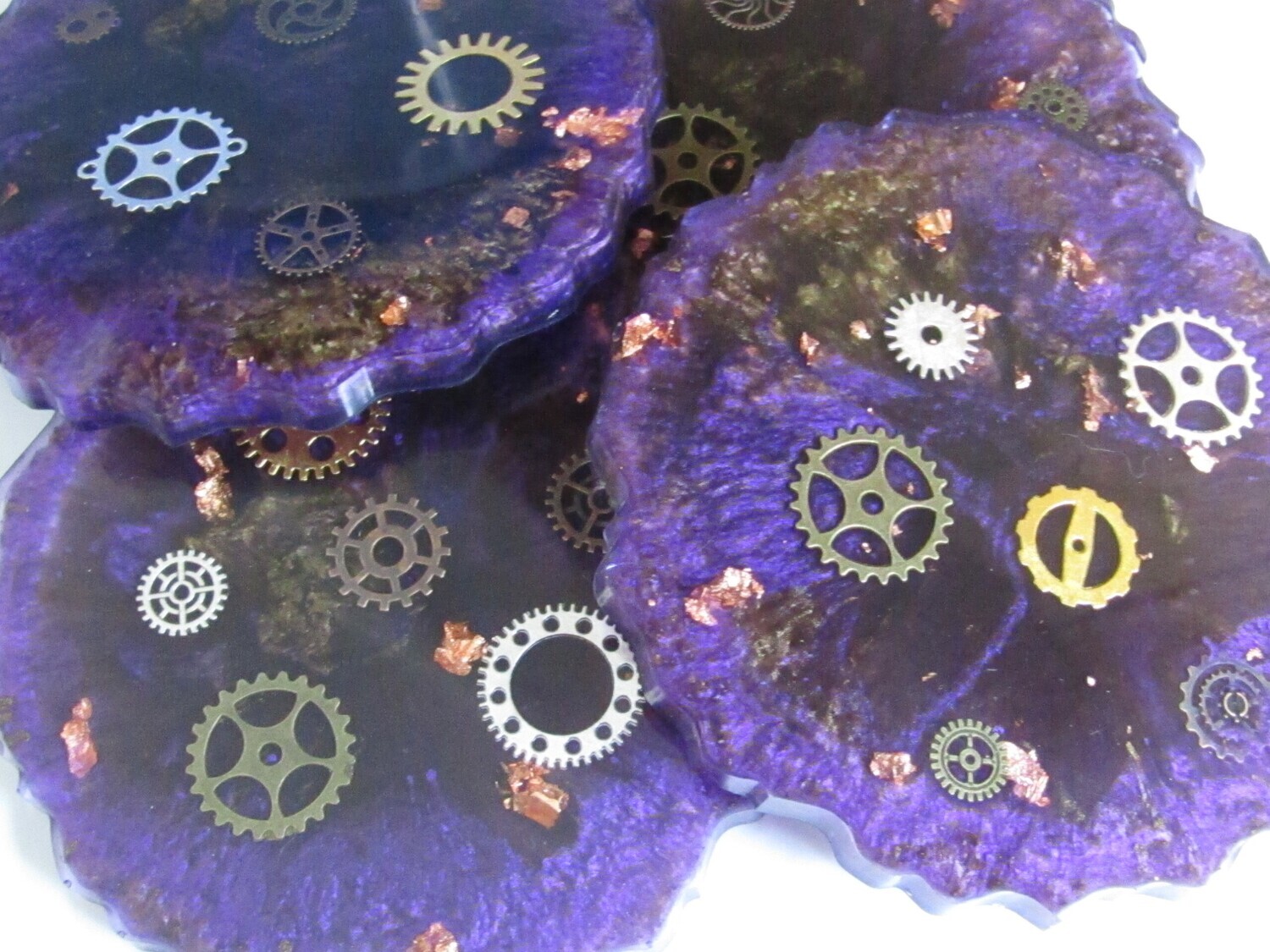 Purple steampunk geode epoxy resin coaster