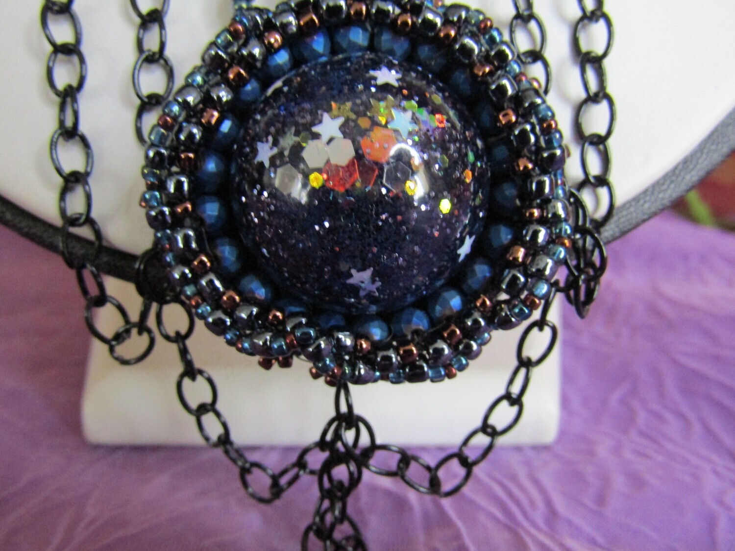 Dark Blue Resin Cabochon Necklace