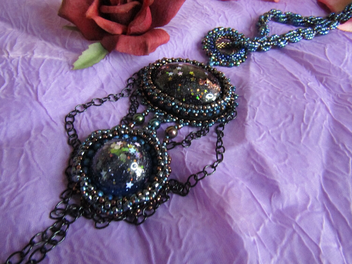 Dark Blue Resin Cabochon Necklace