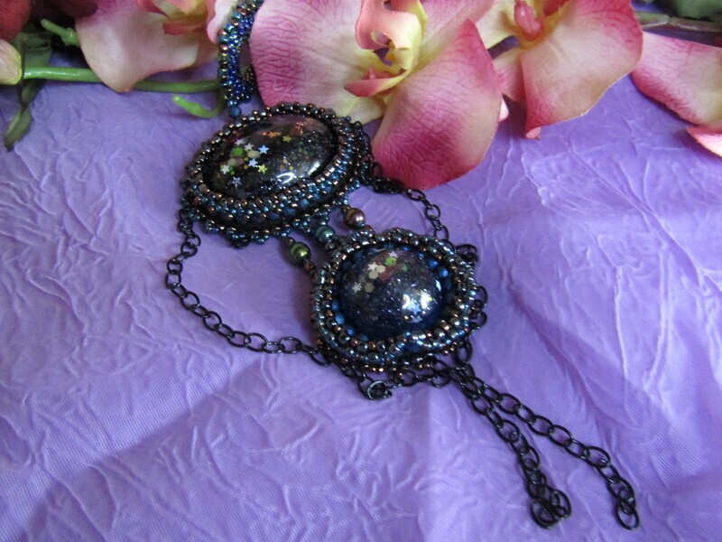 Dark Blue Resin Cabochon Necklace