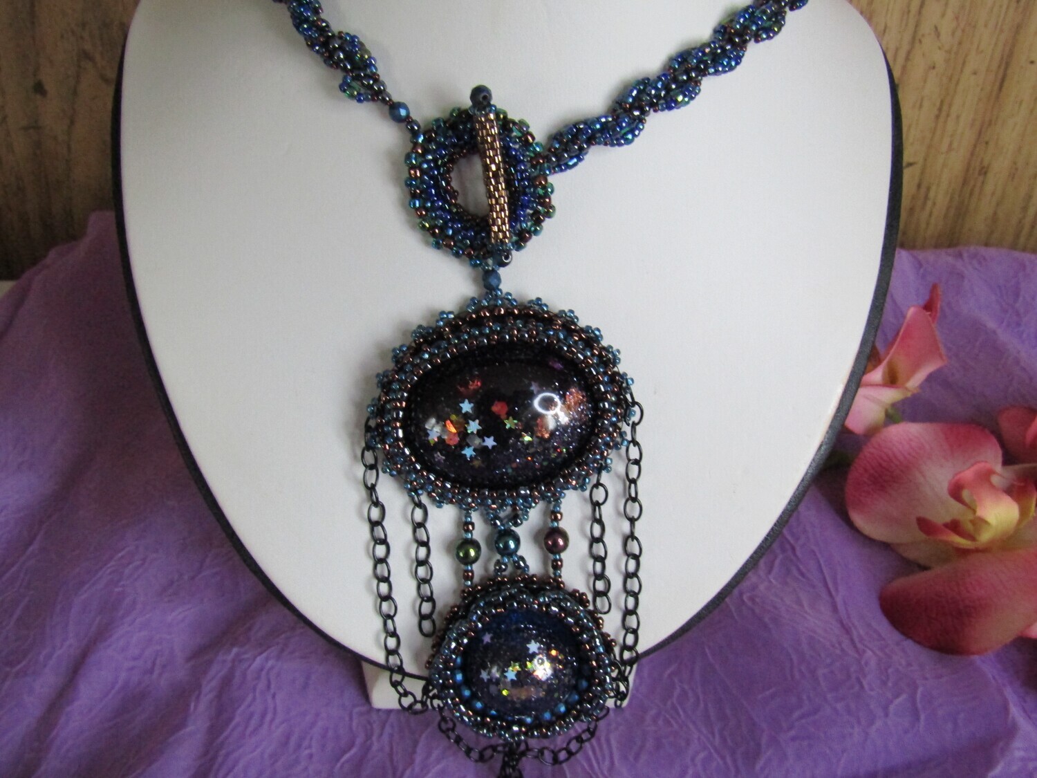 Dark Blue Resin Cabochon Necklace
