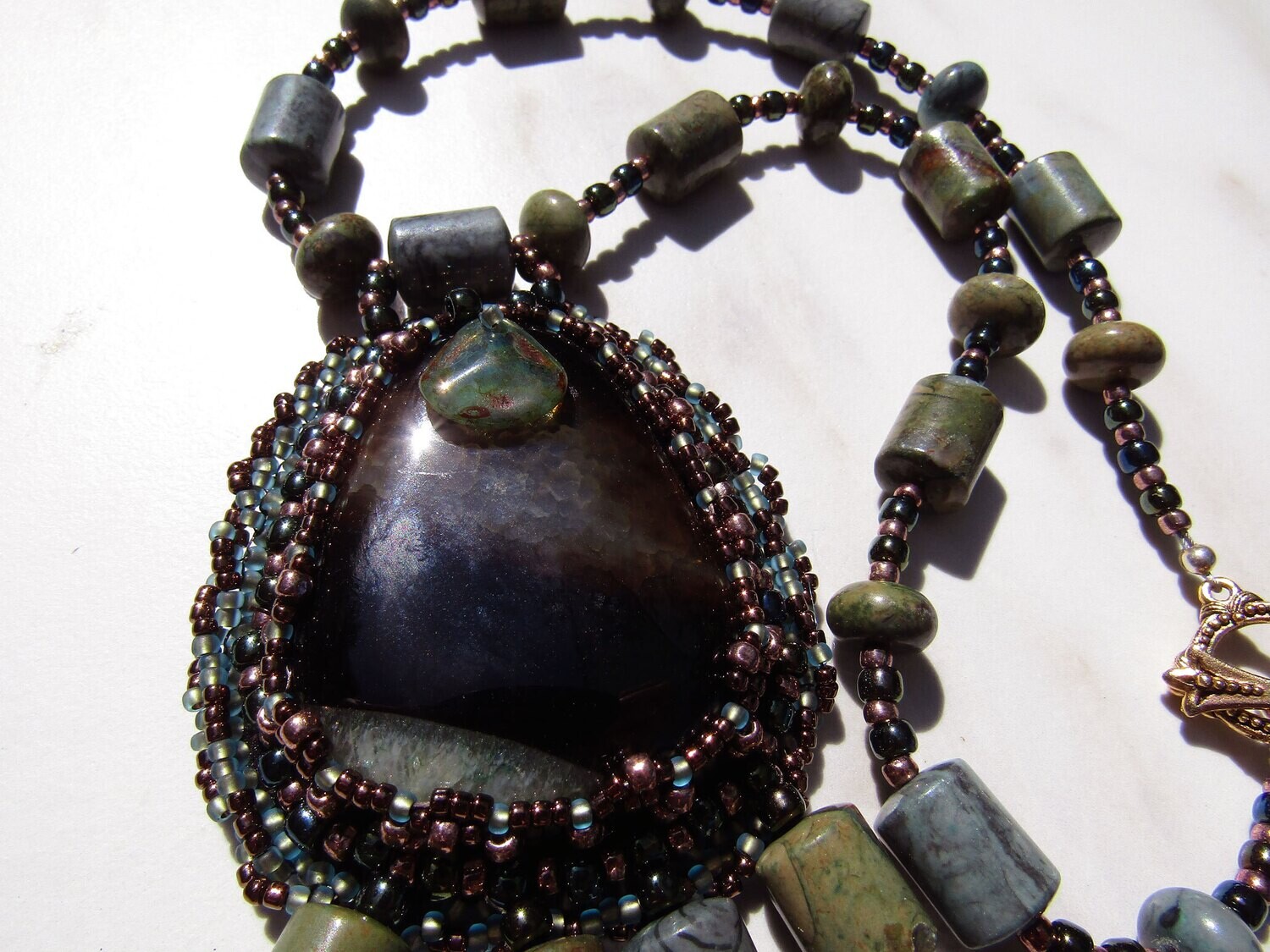 Green Druzy  Beaded Necklace