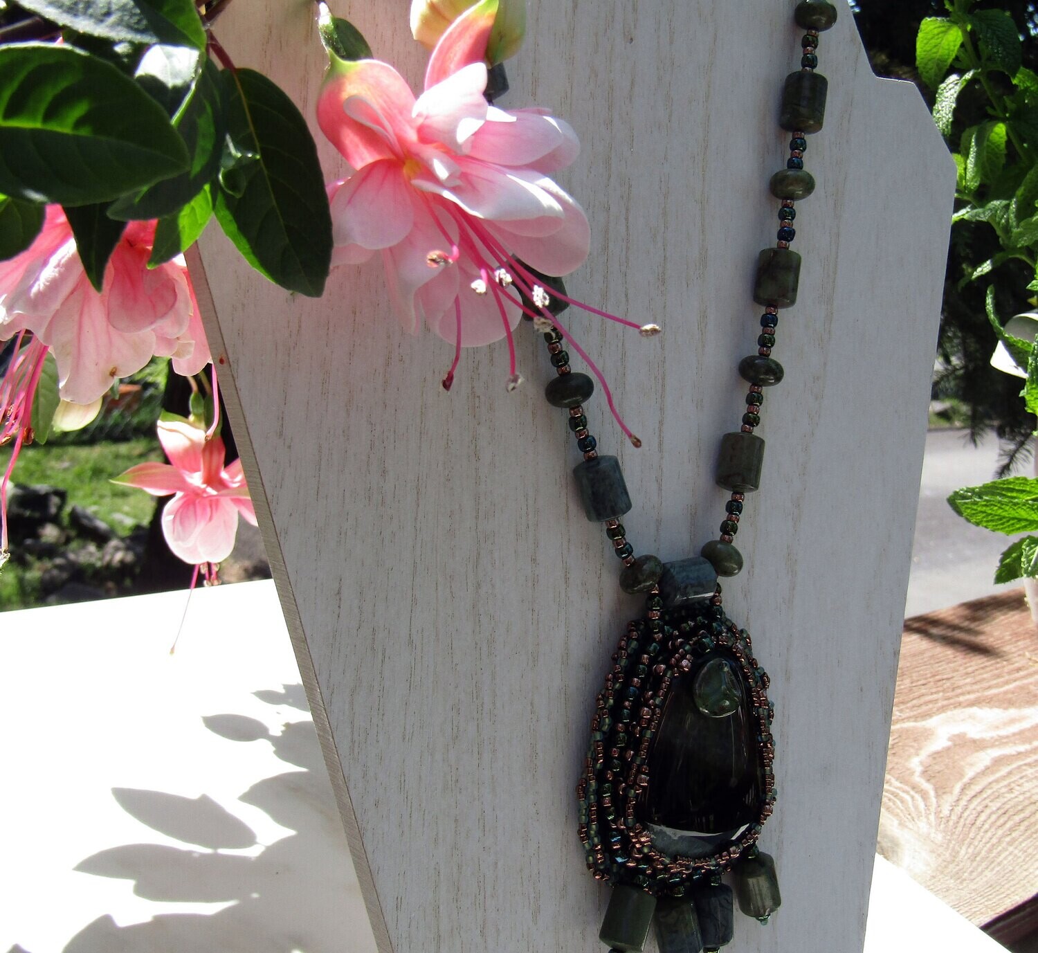 Green Druzy  Beaded Necklace